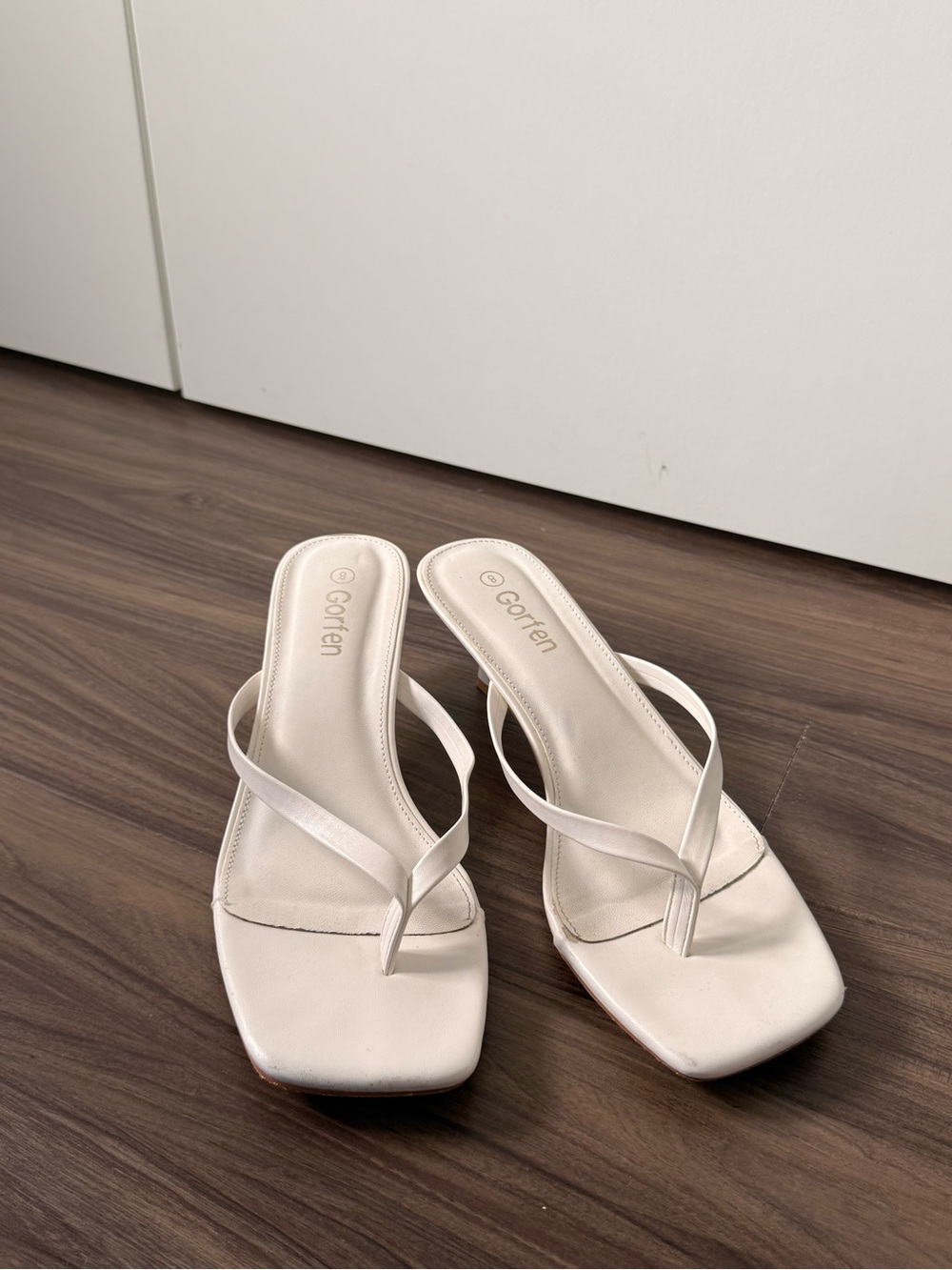 Amazon White Square-Toe Strappy Kitten Heels